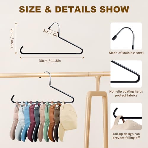 Hat Organizer for Baseball Caps - 2 PCS Hat Hangers for Closet - Stainless Steel Hat Rack - Cap Holder Hat Storage Holds 20 Caps - Birthday Gifts for Men & Women - Image 6