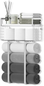 Towel Racks for Bathroom, Bathroom Shelf Over Toilet,Floating Shelves with Towel Rack Paper Holder Storage Basket,Floating Shelves for Wall Decor,Silver by XstydesDreamworks