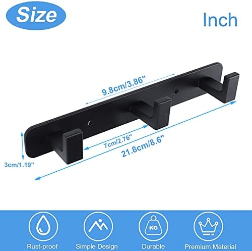 Coat Rack, Heavy Duty Stainless Steel 3 Tri Coat Hook Hanger, Wall Mounted Wall Hooks, Rustic Clothes Hook/Key Hook Rail for Bathroom Kitchen Entryway(2 Pack, 3 Hook Black) - Image 7