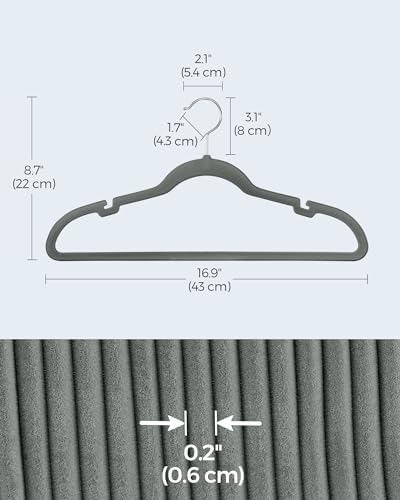 SONGMICS Velvet Hangers 50 Pack, Non-Slip Clothes Hangers with Shoulder Notches, Pants Bar, 360° Swivel Hook, Space-Saving, for Closet, Gray UCRF029G05 | Suit Hangers with Shoulder Notches, Pants Bar, 360° Swivel Hook, for Closet, Gray, BREANNA Collect... - Image 6