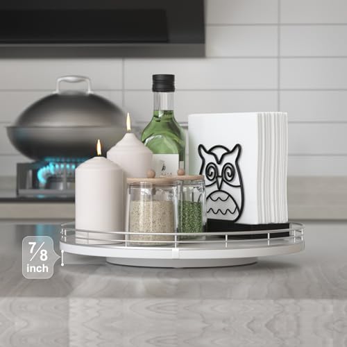 Oroyutor 12-Inch Oak Lazy Susan Spice Organizer with Silver Metal Rail - Image 2