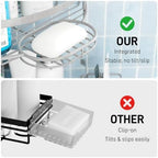 Corner Tension Pole Shower Caddy, 4 Tier Rustproof Shower Tension Rod Organizer with Soap Holder & Hooks, Adjustable 33-125 Inch Bathroom Shelf for Renters - Family Stand Storage Rack, Grey - Image 3