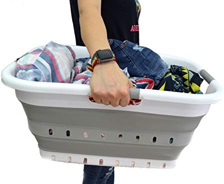 SAMMART Pack of 2 Collapsible Plastic Laundry Basket & Clothes Hamper, Comfort Non-Slip Handle, Foldable Storage Organizer with Space Saving Design, Portable Pop Up Container for Indoor and Outdoor - Image 5