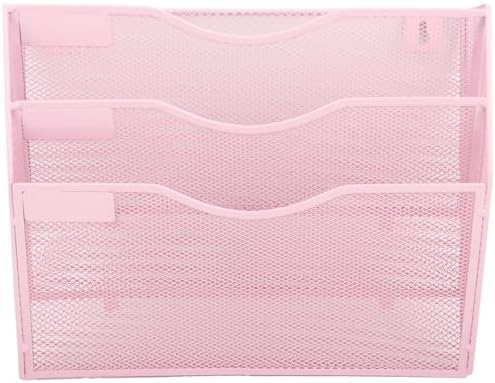 EASEPRES 3 Pocket Mesh Hanging Wall File Organizer, Wall Mounted Mail Paper Document Folder Holder, Clipboard Storage Organization Magazine Rack with Nametag Label for Office Home School, Pink - Image 5