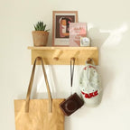 Small Entryway Shelf with Hooks, Wall Mounted Coat Rack with Shelf for Small Spaces, Wooden Floating Wall Organizer for Entryway, Mudroom, Nursery, Bathroom & Kitchen (Oak Finish) by XAOHOME