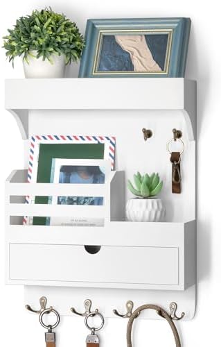 Rebee Vision Key Holder Wall Mount with Drawer & Shelf for Entryway, White by REBEEVISION