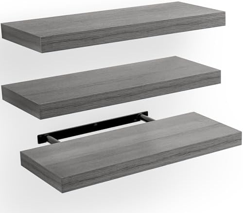 Amada 15.7" Floating Shelves for Wall Decor & Storage, Set of 3, Gray by AMADAHOMEFURNISHING