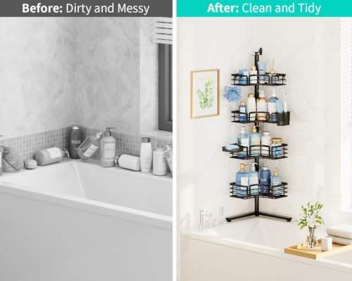 HapiRm Corner Shower Caddy Stand - 4-Tier Adjustable Shower Shelves, Black - Image 6