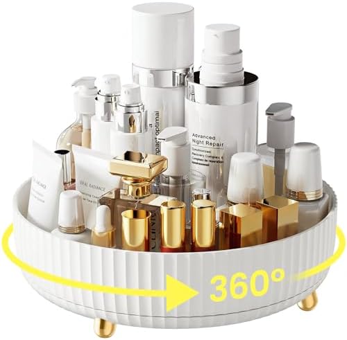 A-LuGei 【360° Rotating】 11" Perfume Organizer, Vanity Organizer, 【Minimalist Chic】 Lazy Susan, Bathroom Organizers and Storage, Makeup Organizer for Skincare Cosmetic Holder 【Elegant White】 by A-LUGEI