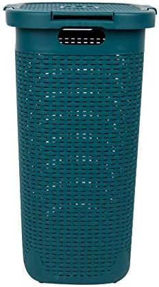 Mind Reader Slim Laundry Hamper with Lid, 60L Tall Clothes Basket, Narrow Tapered Design for Bathrooms, Closets and Laundry Rooms, Plastic, Blue - Image 4