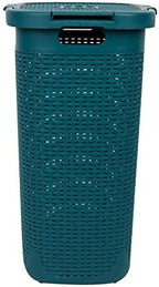 Mind Reader Slim Laundry Hamper with Lid, 60L Tall Clothes Basket, Narrow Tapered Design for Bathrooms, Closets and Laundry Rooms, Plastic, Blue - Image 4