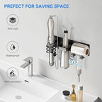 Hair Dryer Holder Wall Mounted,Blow Dryer, Curling Iron, Straightener Holder 3 in 1 Bathroom Metal Hair Tool Organizer Rack-BLACK-2 - Image 3