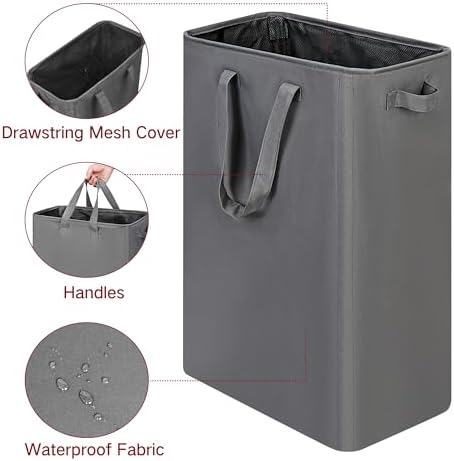 efluky Slim Laundry Basket, Narrow Laundry Hamper with Handles, Collapsible Dirty Clothes Hamper, Tall Laundry Bin for Laundry Room, Dorm and Bedroom, 19.8 Gallon (75L) Grey - Image 3
