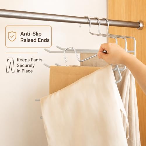 Pants Hangers for Closet, Open Ended 2 Tier Hanger with Space Saving Dual Layer Design, Non Slip PVC Coated Metal Construction, Closet Storage Solution for Pants, 10 Pack, Gray - Image 3