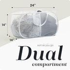 Handy Laundry Collapsible Laundry Basket, 2-Compartment Mesh Hamper – Foldable, Space-Saving, Lightweight & Durable with Handles for Dorm, Travel, Laundry Room, Apartment – White - Image 2