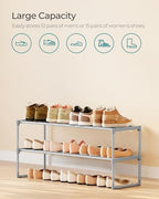 SONGMICS Shoe Rack, 2-Tier Shoe Organizer, Metal Storage Shelf | for Entryway, Upright or Upside Down, for 12-15 Pairs, Stackable, 11.8 x 36.2 x 14.6 Inches, Gray ULSA012G01 - Image 6
