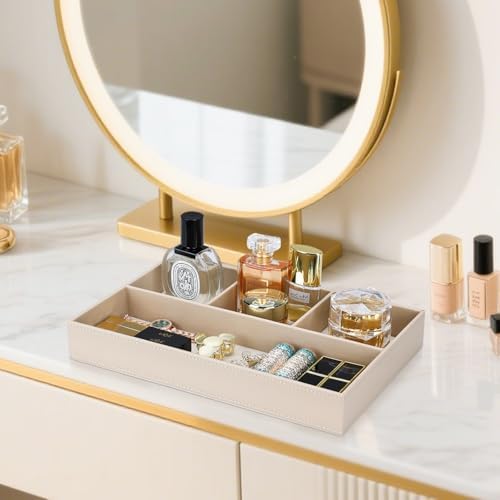GORESE PU Leather Valet Tray, Stackable Jewelry Trays for Dresser, Drawer Nightstand Organizer Bedside Trays for Men Women, Entryway Desk Catchall Tray for Trinket, Key, Purse, Watch, Cologne, Beige - Image 5