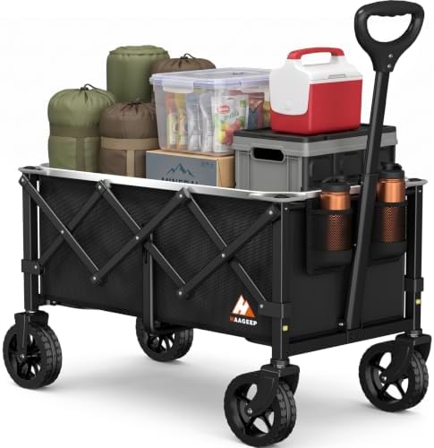 Collapsible Wagon Cart with Wheels & Reflective Stripe 280lbs Heavy Duty by HAAGEEP