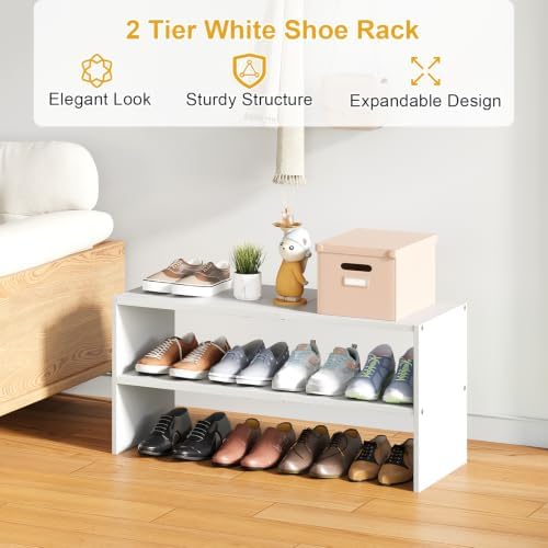 2 Pack Expandable Shoe Rack Organizer for Closet, White Shoe Storage Shelf - Image 3