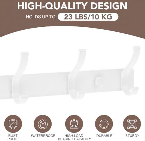 Wall Mount Coat Rack 2 Pack, White Coat Hooks Hanger with 5 Double Hooks - Image 3