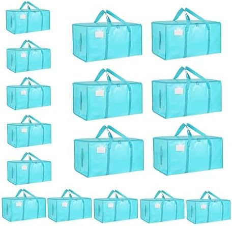 16 Pack-Extra Large Heavy Duty Moving Bags - Waterproof Storage Totes with Handles & Zippers, Foldable for College Dorm, Storage (lake blue) by Unknown