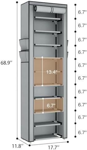 ROJASOP Shoe Rack with Covers 10 Tier Large Shoe Organizer Tall Shoe Closet Storage for 20-22 Pairs Shoe and Boot, Free Standing Shoe Rack Organizer for Closet, Entryway, Bedroom, Grey - Image 3