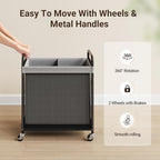ELYKEN Laundry Hamper 2 Section, 100L Rolling Laundry Sorter with Wheels - Image 5