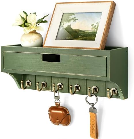 Rebee Vision Key Holder Wall Mount with Drawer, Shelf for Home Decor, Green by REBEEVISION
