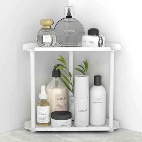 FLE Corner Bathroom Counter Organizer, Bathroom Organizer Countertop White by FLE