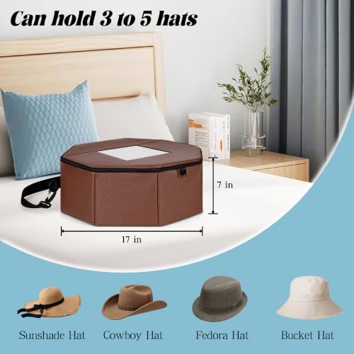 Hat Storage Box, Hardboard Support Cowboy Hat Box with Crush-Proof & Dustproof, Large Hat Travel Case for Women & Men, Foldable Hat Boxes for Women Storage for Home & Travel (Brown) - Image 2