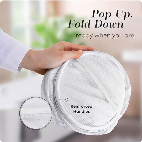 Handy Laundry Collapsible Laundry Basket, 3-Compartment Mesh Laundry Sorter, Foldable Pop Up Hamper with Handles, Space-Saving Durable Organizer for Dorm, Bedroom, Travel, White - Image 3