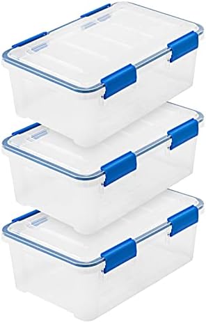 IRIS USA 3-Pack 16 Qt Storage Bins with Gasket Lids, Clear/Blue by IRISUSA