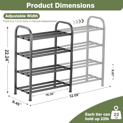 4-Tier Expandable Shoe Rack, Stackable and Adjustable Shoes Organizer Storage Shelf, Sturdy and Durable Metal Structure Free Standing Shoe Rack for Closet Entryway Doorway - Image 2