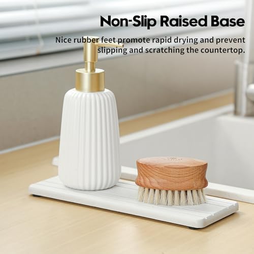 3 Pack Diatomite Stone Sink Tray, Water Absorbing Mat for Kitchen & Bathroom Counter, Quick Dry Soap Dish Makeup Vanity Caddy,Sponge Holder Organizer, Beige - 2pcs of 4.5"x 3.5" and 1pc of 9"x 3.5" - Image 7