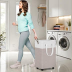 HomeHacks 90L Rolling Laundry Basket with 4 Wheels Collapsible Khaki - Image 4