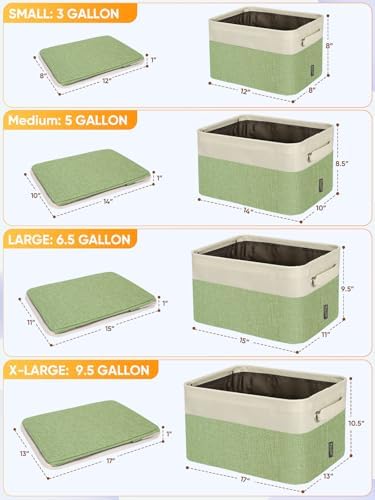BALEINE 4 Pack Fabric Closet Storage Bins for Shelves, Linen Closet Organizers and Storage, Decorative Baskets for Organizing, Shelf, Clothes, Home, Office (Green, 12"x8"x8") - Image 2