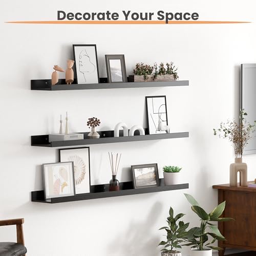 upsimples Floating Shelves for Wall Decor and Storage, Black, 6Pcs 35.5'' - Image 4