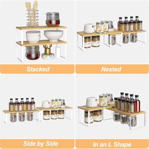NEX Bamboo Cabinet Organizer Shelf, Kitchen Counter Shelves Set of 2 - Image 6