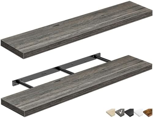 QEEIG Floating Shelves for Wall 47.2" Extra Long - Wall Mounted Shelf Bathroom Kitchen Living Room Bedroom Farmhouse Home Decor Display Bookshelf Large 47.2 x 9.3 inch Set of 2, Grey (008-120GY) by QEEIG
