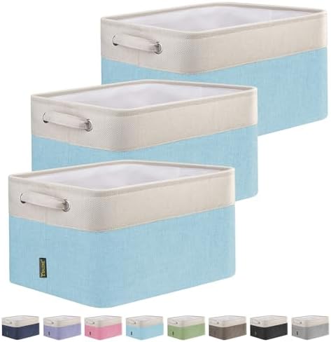 BALEINE 3 Pack Fabric Closet Storage Bins for Shelves, Linen Closet Organizers and Storage, Decorative Baskets for Organizing, Shelf, Clothes, Home, Office (Skyblue, 15''x11''x9.5'') by BALEINE