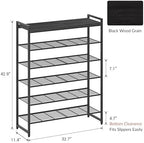 6 Tier Shoe Rack Organizer for 24-30 Pairs, Tall Metal Shoe Storage Shelf with Wood Top, Adjustable Boot Space, Narrow Design for Entryway Closet,Black - Image 3