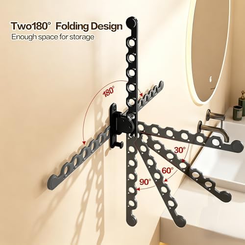 Wall Mounted Clothes Drying Rack, Laundry Clothes Hanger Rack Wall Mounted, Foldable Wall Clothes Rack for Laundry Room, Space Saving Closet Storage Organizer Clothes Hanger Indoor, 2pcs(Black) - Image 2