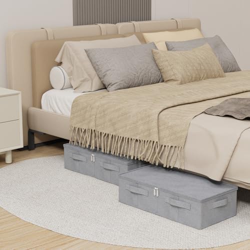 Underbed Fabric Storage Box with Lids,23.6x11.8x5.9in,Grey,3 Pack - Image 3