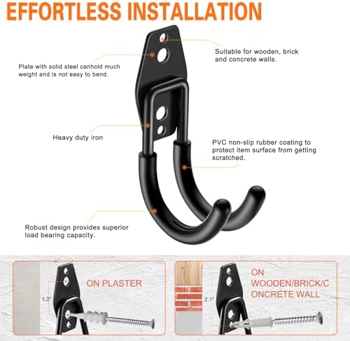 HUPBIPY Heavy Duty Garage Hooks 6 Pack, J Shaped Hanger, Wall Mounted Storage System, Power and Garden Tool Organizer, for Hanging Ladders, Bikes Tires, Hose, Bulk Items - Image 3
