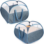 2 Pack Collapsible Laundry Baskets, 90L Large Foldable Laundry Basket, Pop Up Hampers for Laundry, Dirty Clothes Laundry Hamper for Bedroom, Bathroom, Dorm, Laundry Room, Travel or Camping Blue by Bemkoo