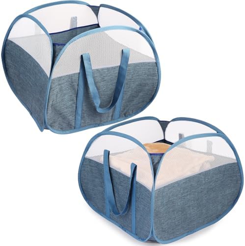 2 Pack Collapsible Laundry Baskets, 90L Large Foldable Laundry Basket, Pop Up Hampers for Laundry, Dirty Clothes Laundry Hamper for Bedroom, Bathroom, Dorm, Laundry Room, Travel or Camping Blue by Bemkoo