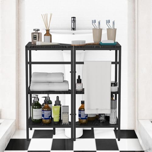 CADUKE Pedestal Sink Shelf, 2 Pack Under Sink Organizers and Storage, Black - Image 5