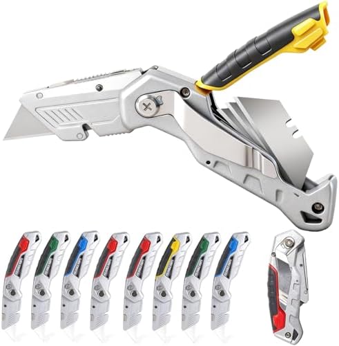 10-Pack Heavy Duty Folding Box Cutter with Blade Storage (Entirety Metal) by stino