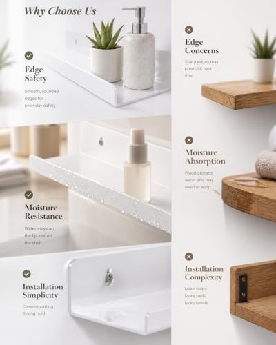 White Acrylic Bathroom Shelf Wall Mounted Floating Organizer with Front Lip - Image 6