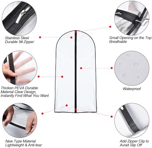 Garment Bags for Hanging Clothes 24'' x 48'' (Set of 6) Suit Covers for Closet Garment Bag Suit Cover for Suits Jacket Dresses Clothes Storage [Upgraded Version] - Image 3